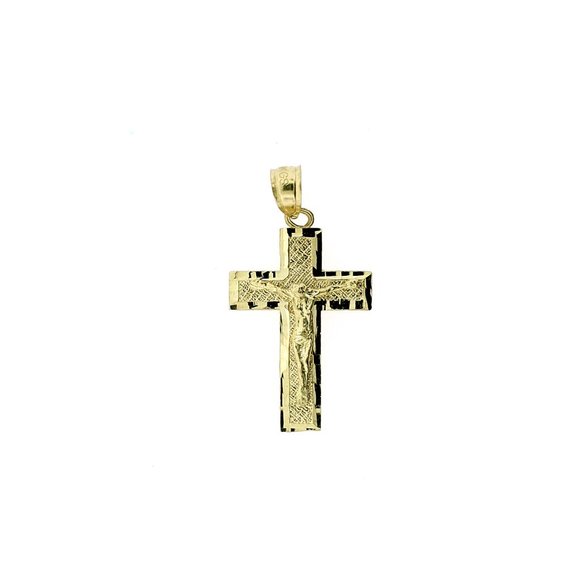 Real 10K Yellow Gold Diamond Cut Cross Pendant - Picture 6 of 8